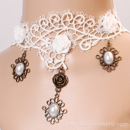 White Lace Collar Necklace With Pendant Gothic Chokers